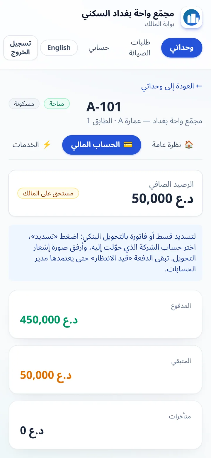 بوابة المالك: الحساب المالي
